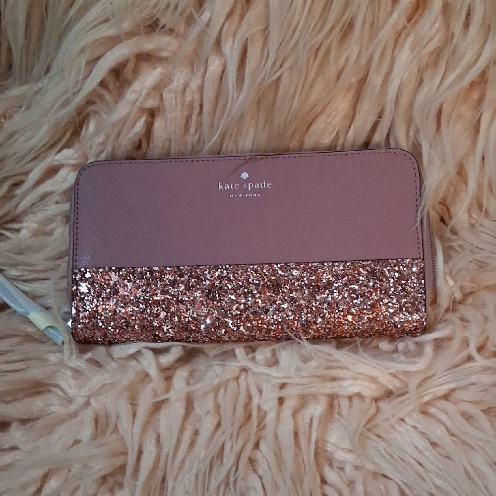 NWT Kate Spade Dusty Peony Greta Court Saffiano Pink Glitter Full Size Wallet